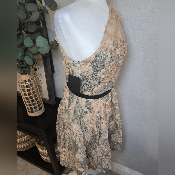 Lulu's Cream and Black One-Shoulder Mini Dress Size M - Picture 6 of 7